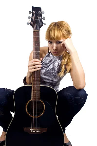 Üzgün guitar kızla — Stok fotoğraf