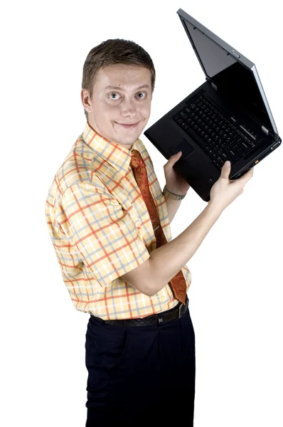 Homem de negócios com computador portátil — Fotografia de Stock