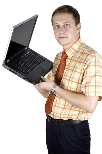 Homem de negócios com computador portátil — Fotografia de Stock