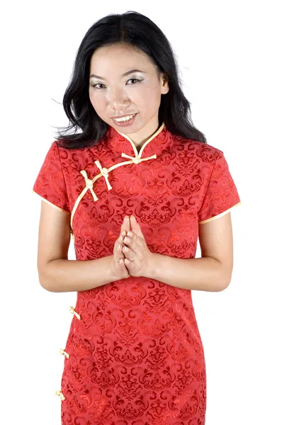 Typ kinesisk flicka med hand gest — Stockfoto