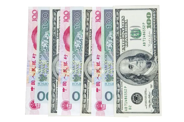 Chinesischer RMB, Amerikanischer Dollar und Polnischer Zlotych — Stockfoto