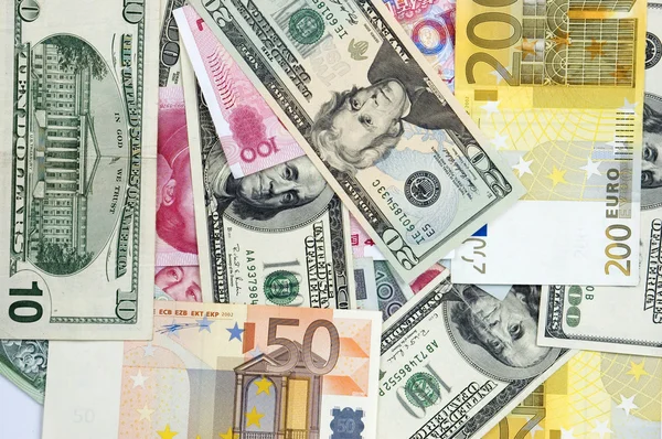 Különböző bankjegyek, készpénz háttér — Stock Fotó