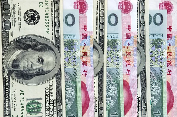 中国的人民币、 美元和波兰兹罗提 — 图库照片
