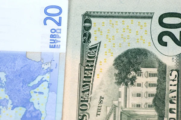 Наличные - 20 USD и 20 Euro — стоковое фото
