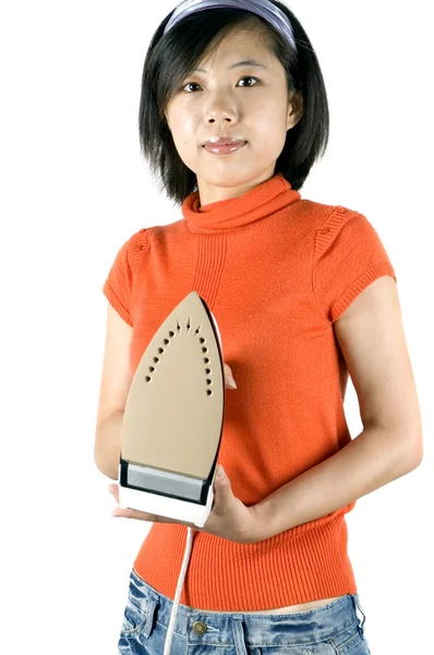 Young girl with iron — Stock Photo, Image