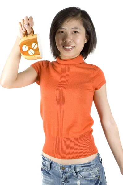 Asyalı kız holding kupa — Stok fotoğraf