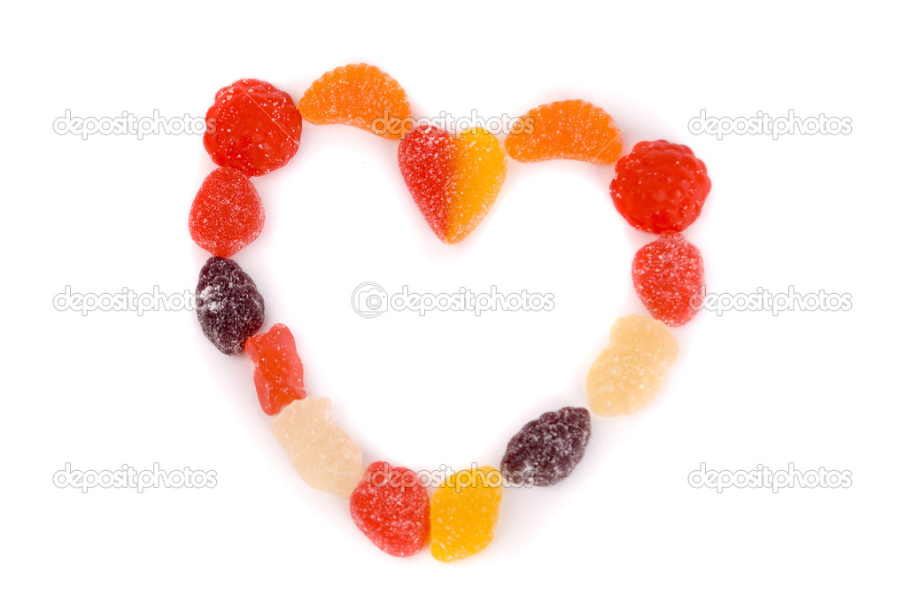 Colorful candies in shape of heart