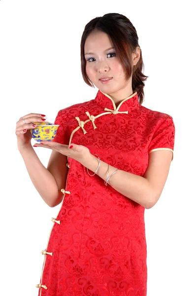 Fille chinoise avec tasse de thé — Photo