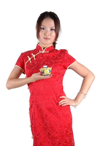 Chinesisches Mädchen mit Teetasse — Stockfoto