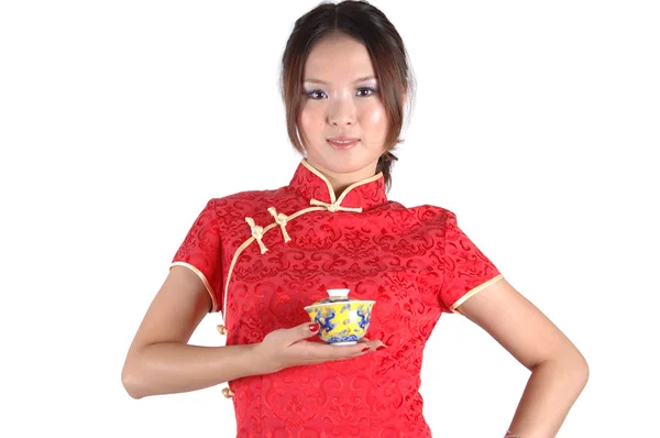Chinees meisje met thee beker — Stockfoto