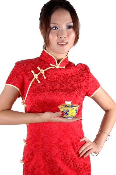 Chinesisches Mädchen mit Teetasse — Stockfoto