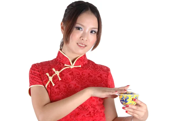 中国女孩与茶杯子 — 图库照片