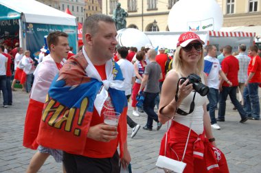 Euro2012 - Russian couple with flag clipart