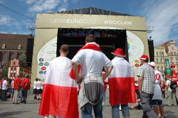 Euro2012 - Polish fans with flags — Stock Photo, Image