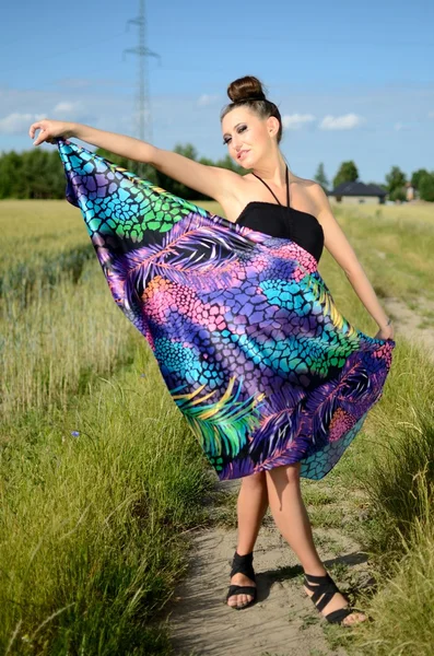 Female model with colorful dress — Stock Photo, Image