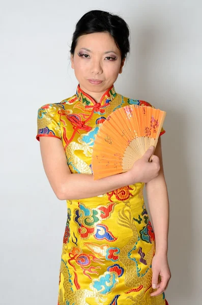 Chinese lady with fan — Stock Photo, Image