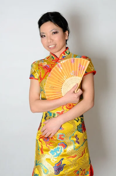 Čínská dáma s ventilátorem — Stock fotografie