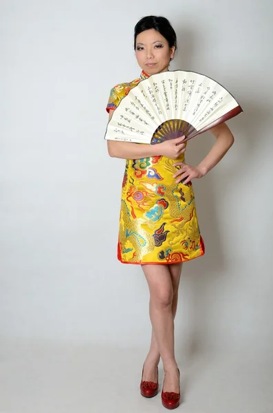 Chinese lady with fan — Stock Photo, Image