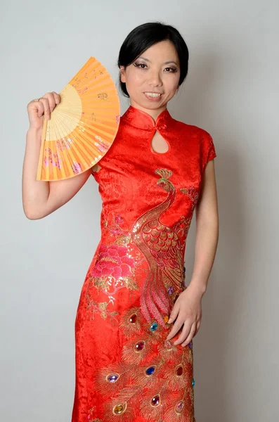 Chinese lady with fan — Stock Photo, Image