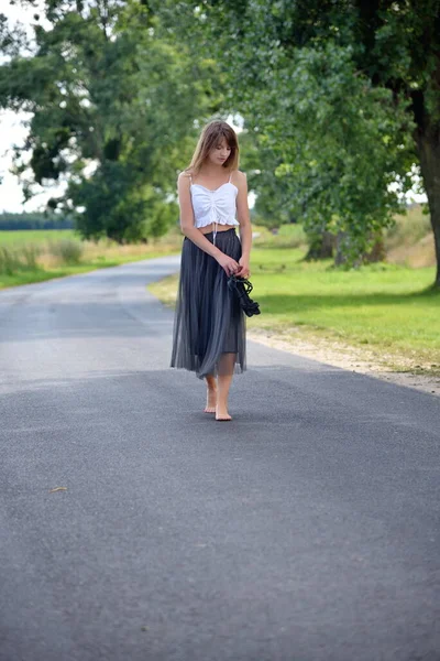 Outdoor Photos Young Woman Her Summer Season Poland Woman Walking — Stock Photo, Image