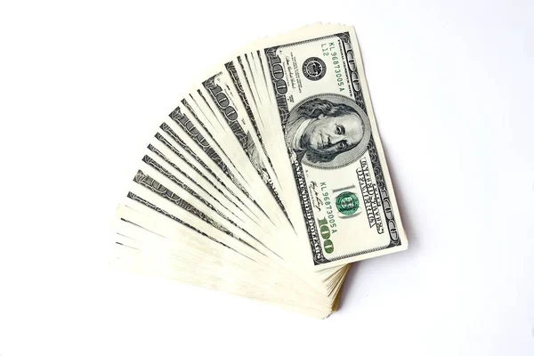Illusztratív Fénykép Gazdaság Árfolyamok Alanyok Amerikai Dollárban Denominált Bankjegyek Fehér — Stock Fotó