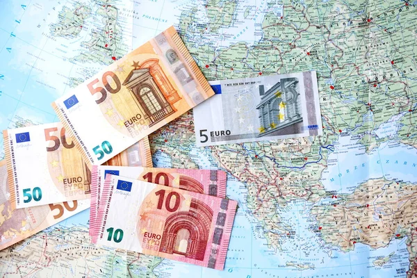 Map Europe European Union Euro Cash Illustrative Photo Exchange Rate — Stock Photo, Image