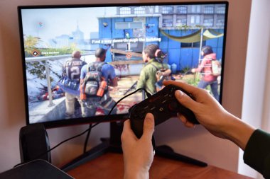 Masaüstü bilgisayarı oyunu, el ele oyun sahası. Çevrimiçi çoklu oyuncu oyunu oynanıyor.