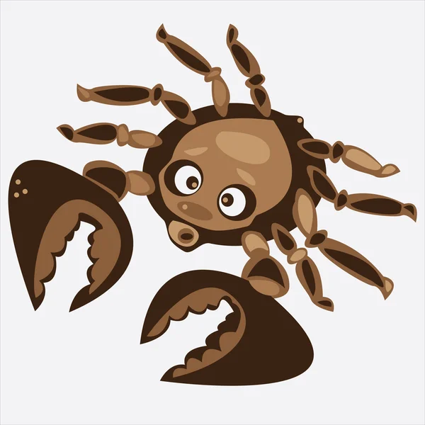 棕色卡通矢量螃蟹上孤立的白色背景 — 图库矢量图片