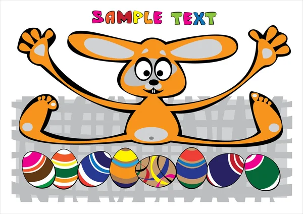 Vector de dibujos animados conejo de Pascua con huevos aislados sobre fondo blanco — Vector de stock