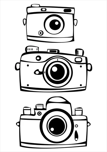 Set of three vintage film photo cameras isolated on white background — Stock Vector