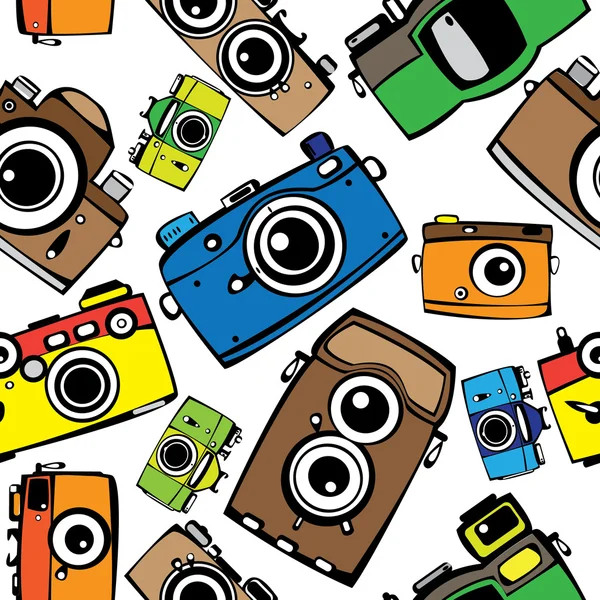 Vintage multicolor film photo cameras vector seamless pattern — Stock Vector