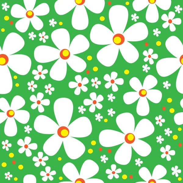 洋甘菊无缝矢量绿色背景 — 图库矢量图片