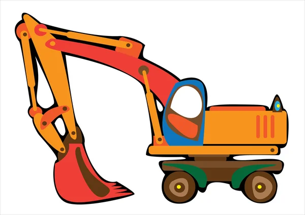 Cartoon vector orange excavator isolated on white background — Stock Vector