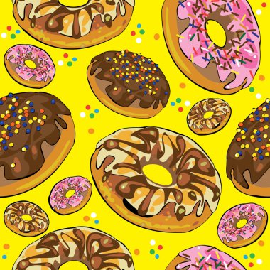 Donuts Sarı zemin üzerine Dikişsiz desen