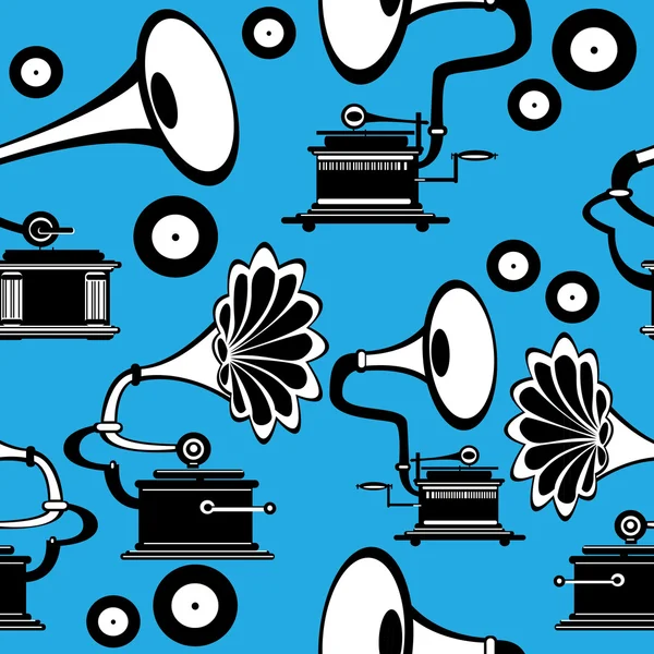 Gramófono retro sin costuras sobre fondo azul — Archivo Imágenes Vectoriales