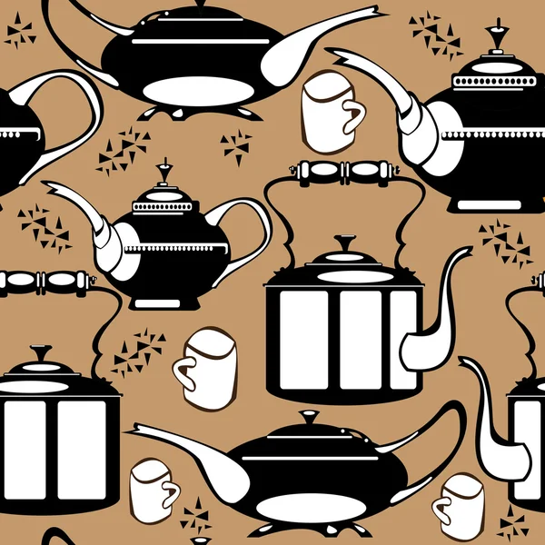 Seamless illustration teapot on brown background — Stock Vector