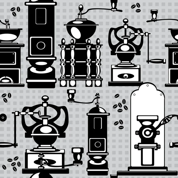 Moulin à café sans couture vectoriel sur fond gris — Image vectorielle