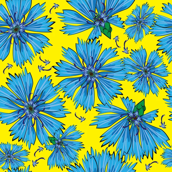 Seamless pattern blue cornflower flowers — Stock Vector