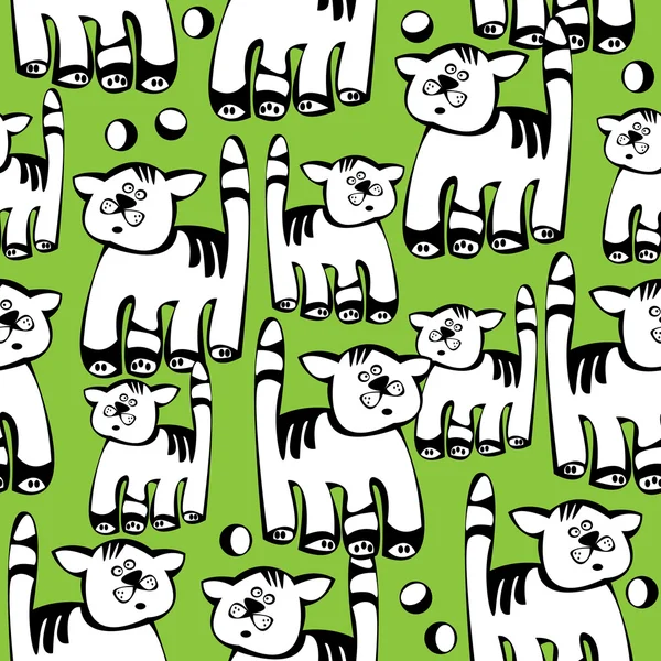 Varrat nélküli mintát macska zöld háttér — Stock Vector