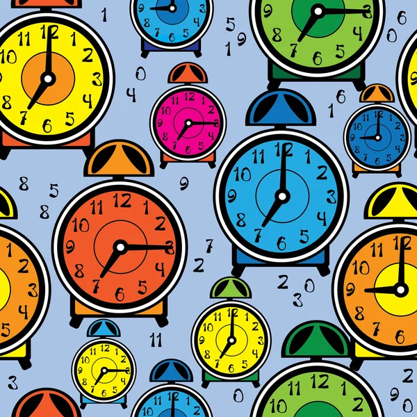 Patrón inconsútil reloj despertador multicolor — Vector de stock