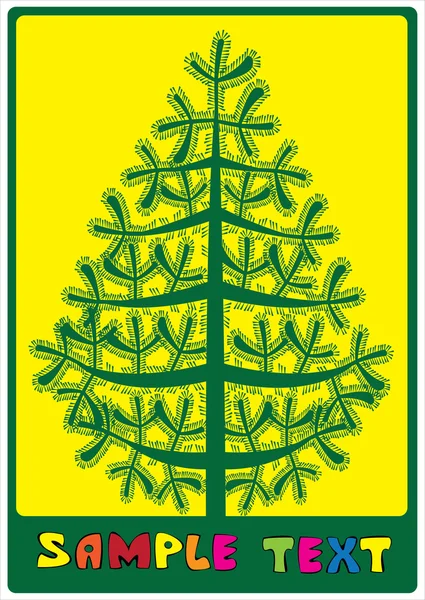 Tarjeta del árbol de Navidad sobre fondo amarillo — Vector de stock