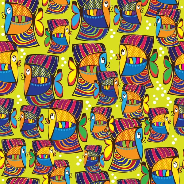 Seamless pattern colored cartoon fish — Stock Vector