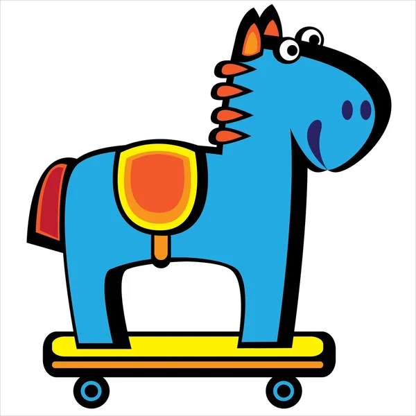 Caballo azul sobre ruedas aisladas sobre fondo blanco — Vector de stock