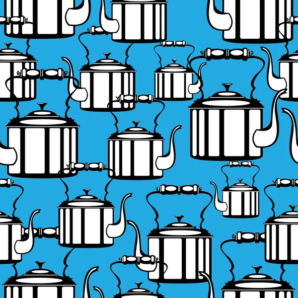 Teapots on blue background seamless illustration — Stock Vector