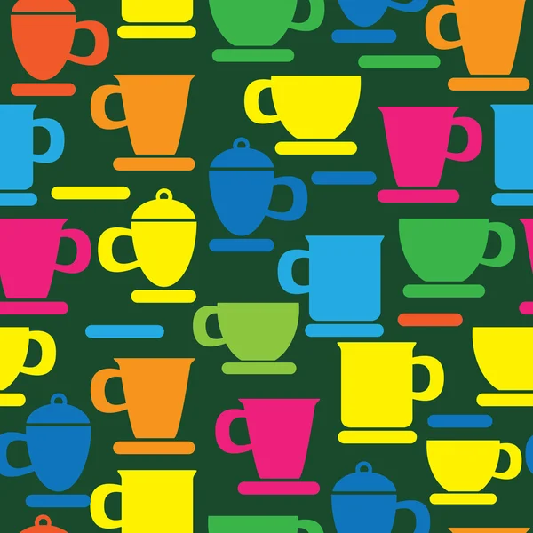 Multicolored cup and saucer icons seamless pattern — Stock Vector