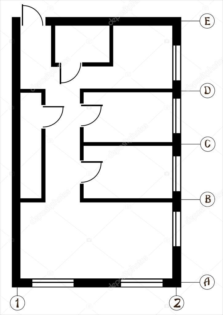 Apartment plan drawing isolated on a white background