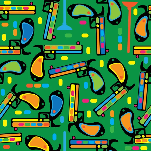 Multicolored gun toy seamless pattern — Stock Vector