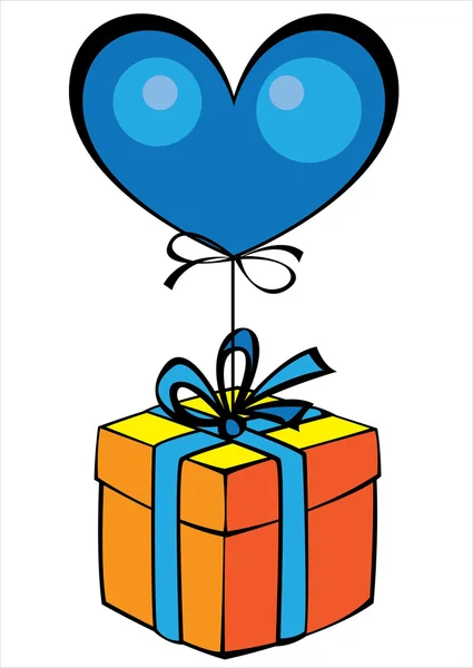 Gekleurde ballon hart met een cadeau — Stockvector