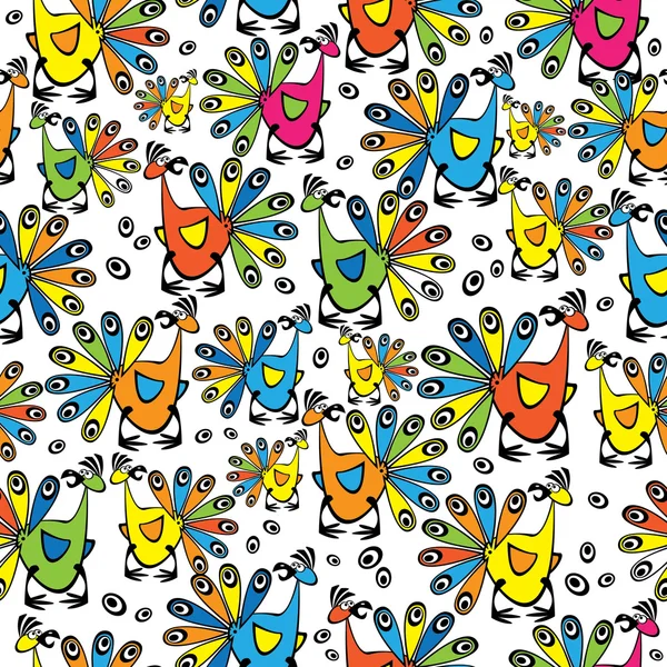 Multicolor påfåglar seamless mönster — Stock vektor