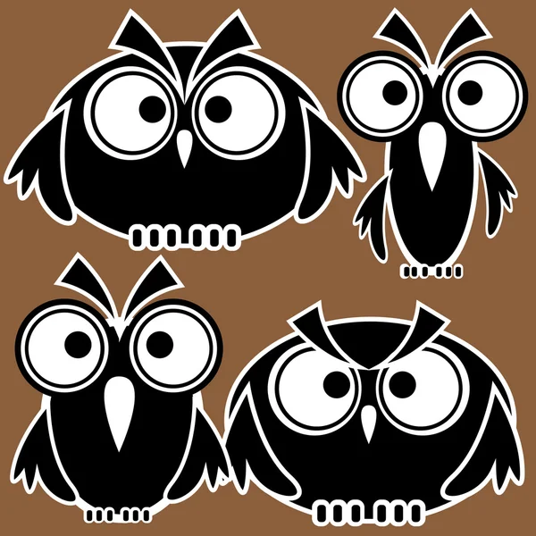 Icons owls isolated on brown background — Stock Vector